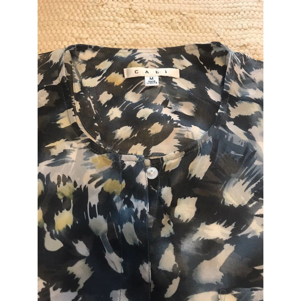 CAbi Blue Avery Tunic Sleeveless Button Front Top Sheer Blouse 416 Abstract Sz M - Picture 6 of 9